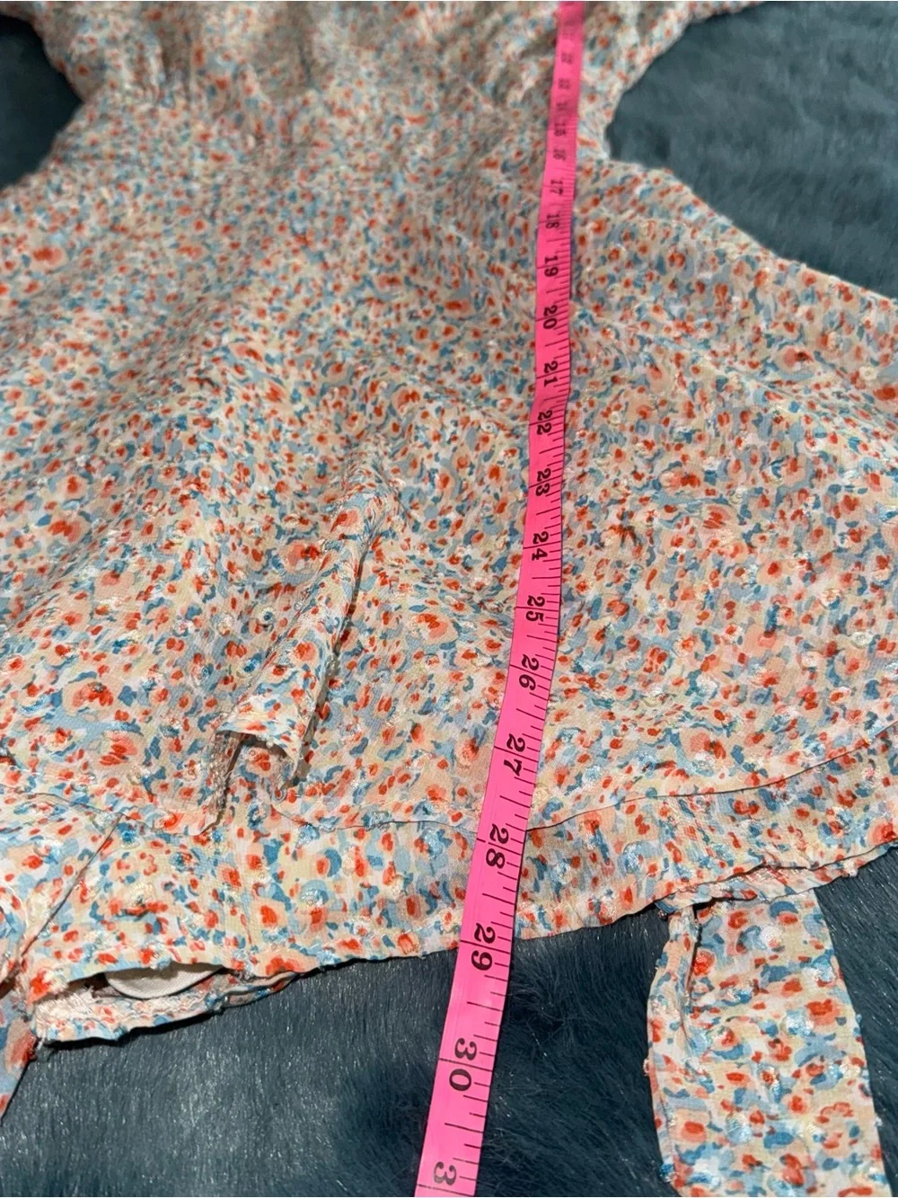Nasty Gal Cream Floral V-Neck Long Sleeve Romper with Coral and Blue Accents - Picture 7 of 8
